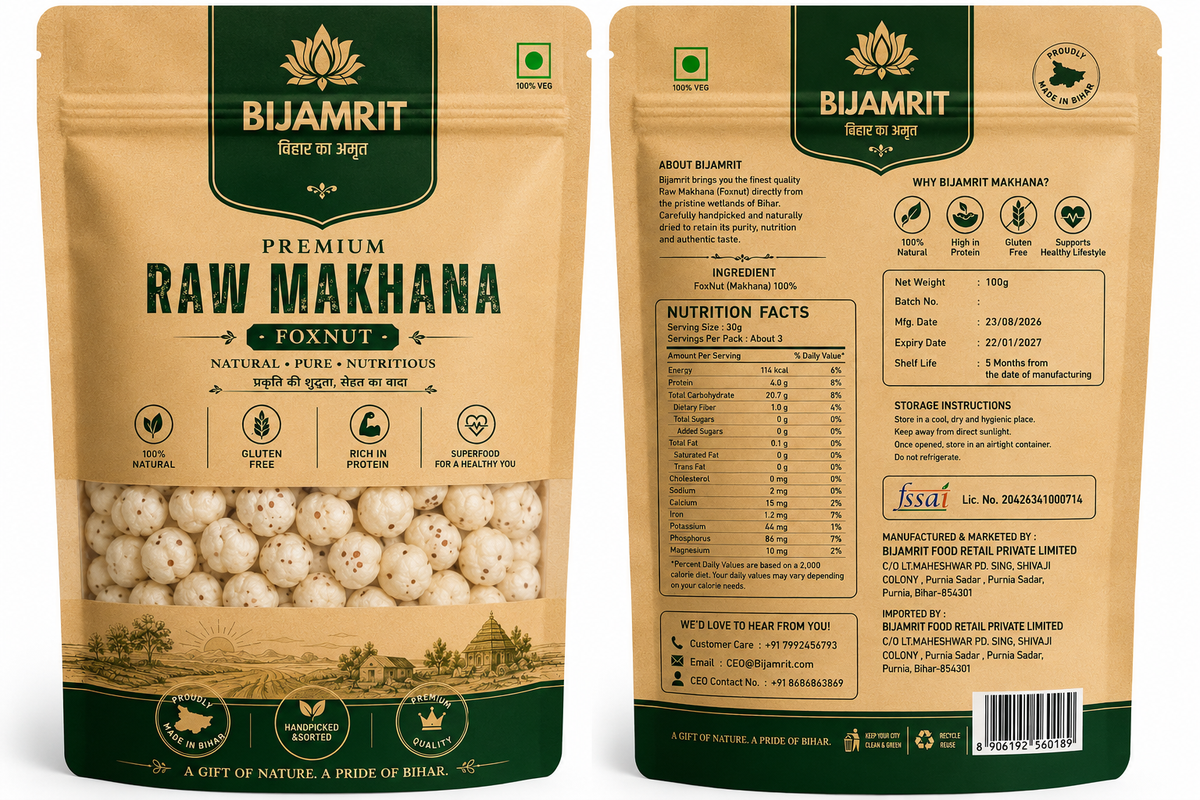 Bijamrit Raw Makhana | Premium Raw Makhana | Hand Picked Makhana | 100g