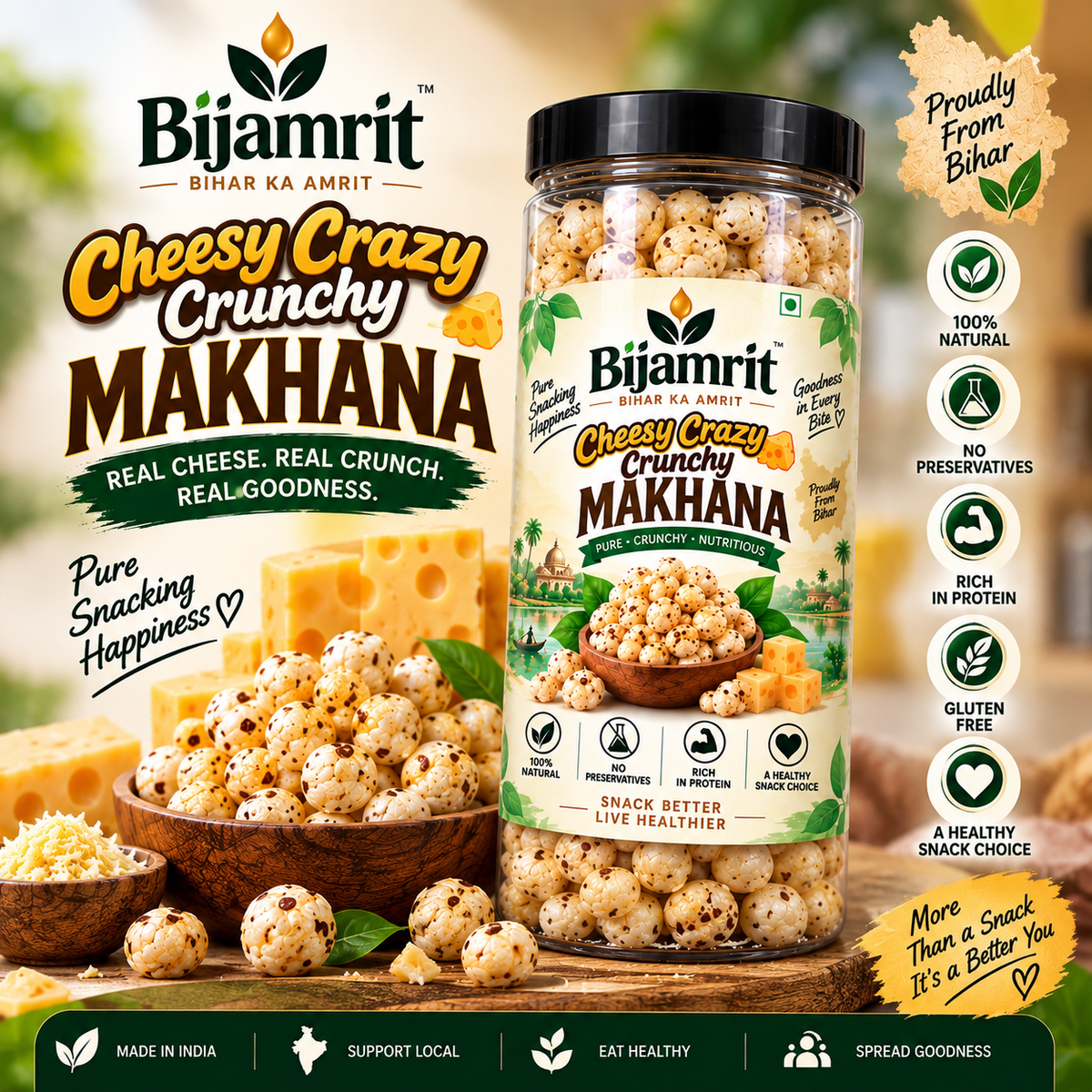 Roasted Makhana | Cheese and Salt Makhana | Bijamrit Cheesy Crazy Crunchy Makhana