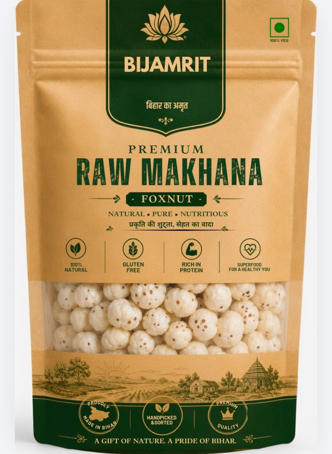 Bijamrit Raw Makhana | Premium Raw Makhana | Hand Picked Makhana | 100g